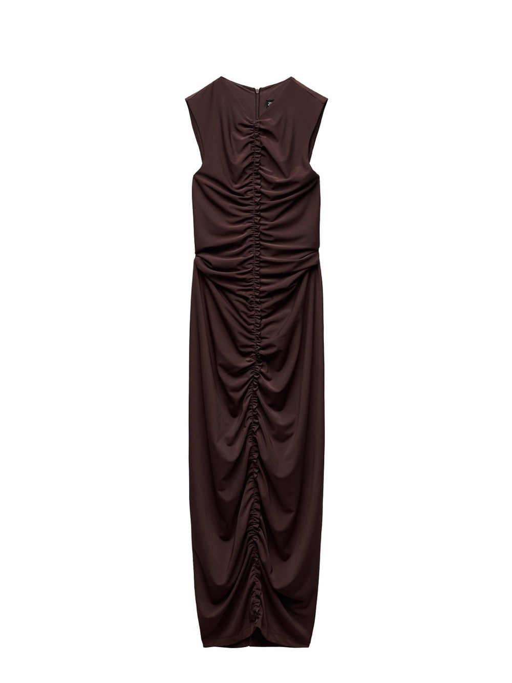 Ruched Midi Dress in Dark Brown